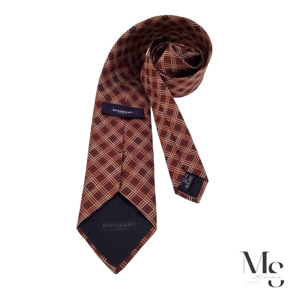 BURBERRY LONDON Brown PLaids & Cheks Silk Tie Made In Italy W:3.75" EX COND - Picture 1 of 6